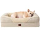 EHEYCIGA Orthopädisches Hundebett Kleine Hunde, 76x51x16.5cm, Memory Foam Waschbar und Wasserdicht Hundekorb mit 4 Rändern, Hundesofa Hundecouch rutschfest, Beige - 1