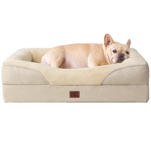 EHEYCIGA Orthopädisches Hundebett Kleine Hunde, 76x51x16.5cm, Memory Foam Waschbar und Wasserdicht Hundekorb mit 4 Rändern, Hundesofa Hundecouch rutschfest, Beige