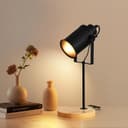 Pheashine Lámpara de Mesa Industrial con Base de Madera, Lámpara de Noche Moderna Negro E27 con Pantalla Orientable, Lámparas de Escritorio para Salón Dormitorio Oficina, sin bombilla - 1