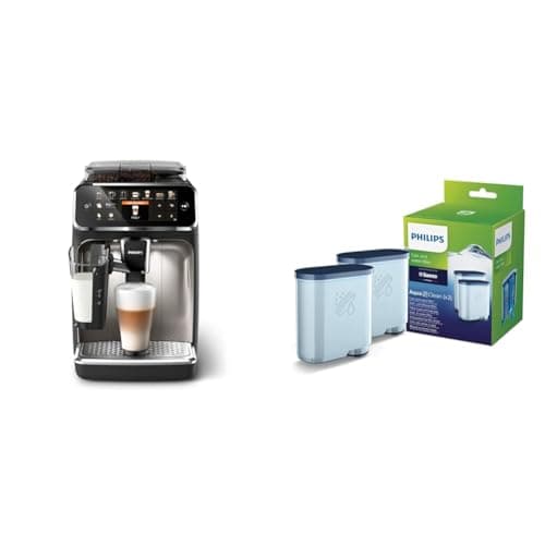 Cafetera totalmente automática Philips 5400 series EP5447/90, 12 especialidades de café, negro mate/cromo arena y filtro de agua Philips Kalk CA6903/22 Aqua Clean, paquete doble, plástico