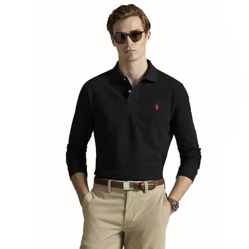 Ralph Lauren Polo in Piquet Custom Slim Fit, Nero , M