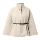 Gefomuofe Abrigo de lana para mujer, elegante, capa de invierno con mangas de murciélago y cinturón, monocolor, cuello alto, poncho con botones, chaqueta de negocios, chaqueta de entretiempo, caqui, S - 5