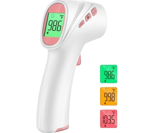 No-Touch Forehead Thermometer for adults, Infrared Digital Thermometer for Kids & Babies with LCD Backlight Display, Fever Alarm and 1 second Reading (Pink)