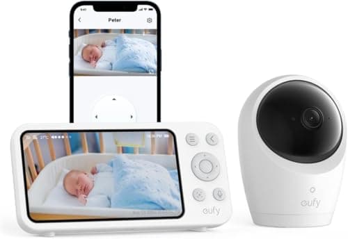 eufy Monitor para bebé con cámara E20, control por app y sin conexión, 2K HD, visión nocturna ultra clara, función de giro y inclinación, 4× zoom, cámara móvil con batería integrada, reducción de