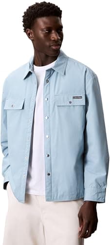 Calvin Klein Uomo Giacca-Camicia Cotton Filled con Bottoni a Pressione, Blu (Stone Blue), M