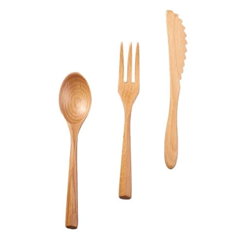 MOLUCKFU Set Posate in Legno di Faggio 3 Pezzi Stile Giapponese, Stoviglie Portatili Ecologiche Biodegradabili per Uso Domestico e Intrattenimento Indoor e Outdoor