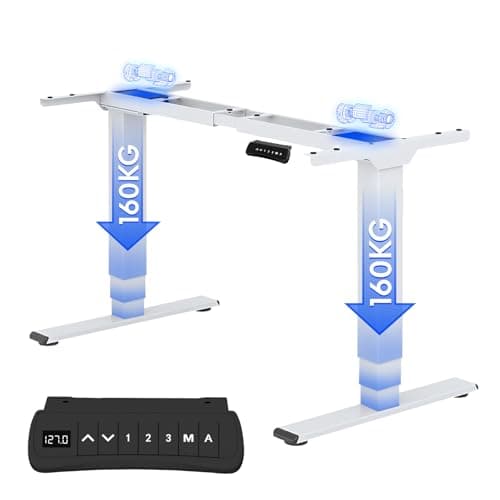 FLEXISPOT E5 PRO 160KG Standing Desk Frame Dual Motors 3 Stage, Electric Height Adjustable Sit Stand up with LED Memory and Reminder Keyboard, White