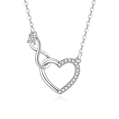 HinDaLi Collana Cuore Infinito Argento 925 per Donna Bambina Ragazza Simbolo Infinity Cuore Ciondolo Catena Collana da Donna Argento Zirconi Punto Luce Infinito Pendente Choker Brillantini