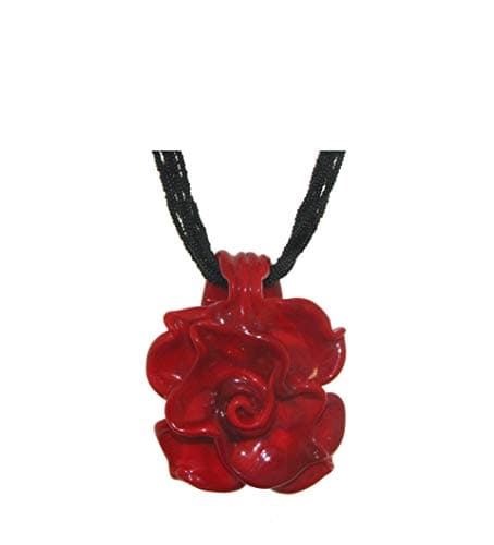 Venetiaurum - Collana per Donna Con Pendente a Rosa Rossa In Vetro Originale Di Murano E Argento 925 - Gioiello Made In Italy Certificato