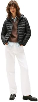 Tommy Hilfiger Donna Piumino Padded Global Stripe Jacket con Cappuccio, Nero (Black), XL - 4