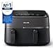 Philips Dual Basket Airfryer 3000 Series, 9L, 2 Drawer Air Fryer, with Breakfast Kit, Rapid Air Technology, Versatile Large Air Fryer for Family, 99% Less fat and Energy Saving, HomeID App (NA350/03) - 2