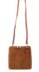 Lusso in pelle Genuine Italian Suede Front & Leather Back Handbag Crossbody Shoulder Bag with Detachable Strap (Tan) - 4