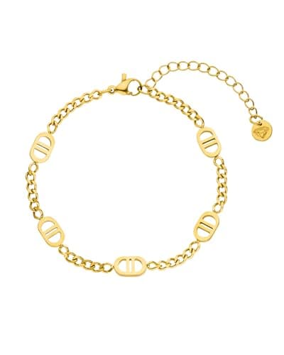DIAMOND MODE Armband Gold Damen Schmuck, DD Luxus, Five Prestige - 18K vergoldeter Chirurgenstahl, 16+4cm, wasserfest, nickelfrei, Frauen Armkette Hochglanz poliert Geschenk Überraschung (Gold)