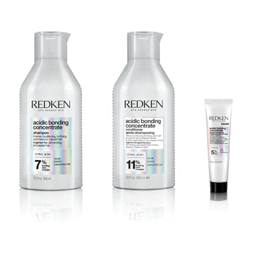 Redken, Shampoo + Balsamo + Leave In Travel Size in Omaggio, Azione Riparatrice, Per Capelli Danneggiati, Formula con Acido Citrico, Acidic Bonding Concentrate ABC, 300ml + 300ml + 30ml