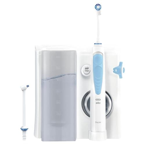 Oral-B Oral Health Centre Oral Irrigator, 2 Replacement Nozzles, Interdental Cleaner for Gentle Teeth Cleaning & Healthier Gums, with Oxyjet Technology, 5 Pressure Levels for Dental Care, White/Blue