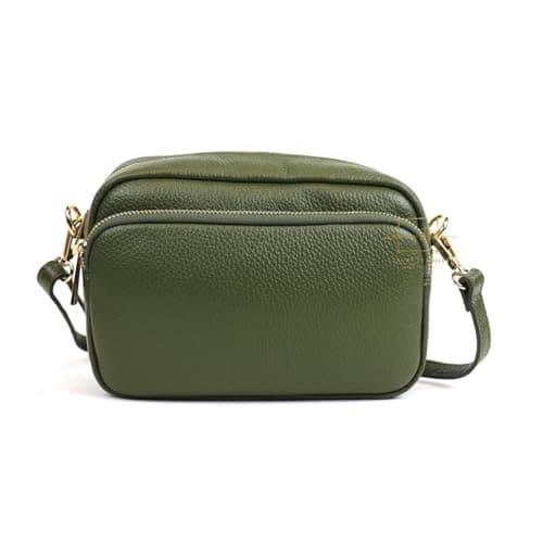 Lusso in pelle Double Zip Genuine Italian Leather Handbag - Handmade Leather Crossbody Bag - Elegant Women's Handbag (Olive)