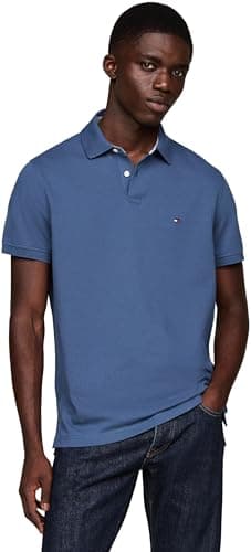Tommy Hilfiger Polo de Manga Corta Hombre Regular Fit con Botones, Azul (Aegean Sea), XXL