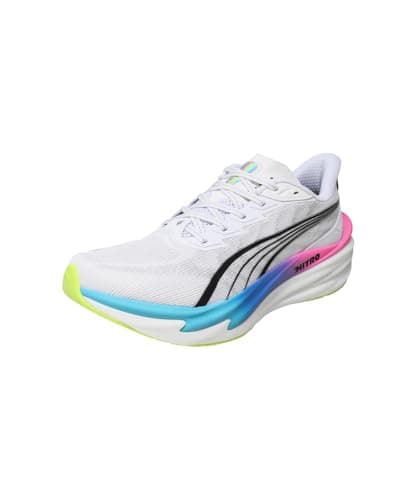 Puma Deviate Nitro 4 - Scarpe da corsa da uomo, Bianco Rosa Veleno Ultra Blu, 42 EU