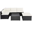 Casaria® Gartenmöbel Lounge Set Wetterfest 5 Personen Polyrattan Sicherheitsglas Tisch Outdoor Sitzkissen Terrassenmöbel Eck Sofa Schwarz Creme - 9