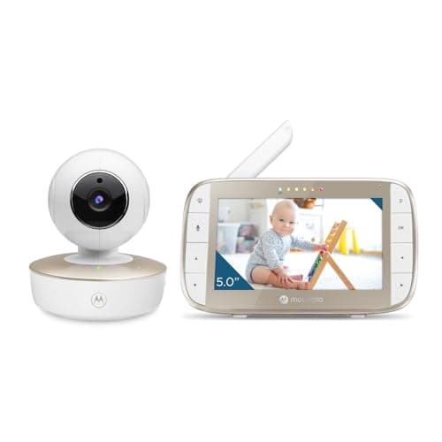 Motorola Nursery VM50G Videocamera Baby Monitor, Display 5 pollici, Ninnananna, Comunicazione Bidirezionale, Microfono Alta Sensibilità, Inclinazione e Zoom Digitale, Visione Notturna, Bianco o Oro