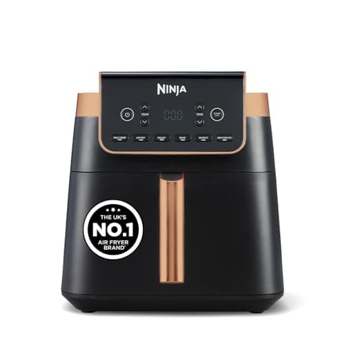 Ninja Air Fryer MAX PRO, 6.2L, Uses No Oil, Large Square Single Drawer, Roast, Bake, Air Fry, Family Size, Non-Stick, Dishwasher Safe Basket & Crisper Plate, Silicone Tongs, Black & Copper, AF180UKCP