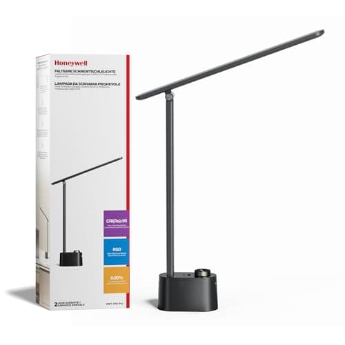 Honeywell Upgraded LED Desk Lamp - H01 Pro Sunturalux™ Foldable Desk Light with USB A+C Charging Port, 3 Color Modes Dimmable Table Lamp for Home Office Reading Black