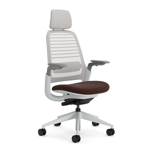 Steelcase Series 1 Ergonomic Office Chair With LiveBack Lumbar Support, 4D Armests, Adjustable Headrest Dark Brown; Made in Europe