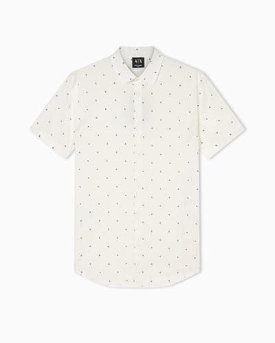 Armani Exchange Men's Short Sleeve Poplin Slim Button Down Shirt, Deep Navy Micro, Large