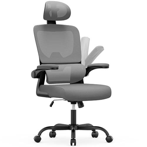 naspaluro Sedia da Ufficio Ergonomica Con Supporto Lombare Adattativo a Forma Di C, Poggiatesta Regolabile, Braccioli Ribaltabili, Poltrone Ufficio a Rete Traspirante per Scrivania, Casa,Grigio Nero