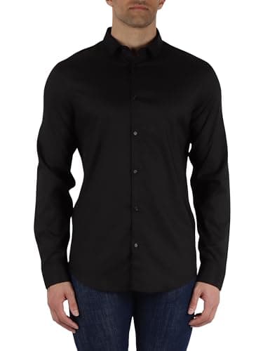 Armani Exchange Men's Long Sleeve Ultra Stretch Lyocell Button Down Slim Fit Shirt, black