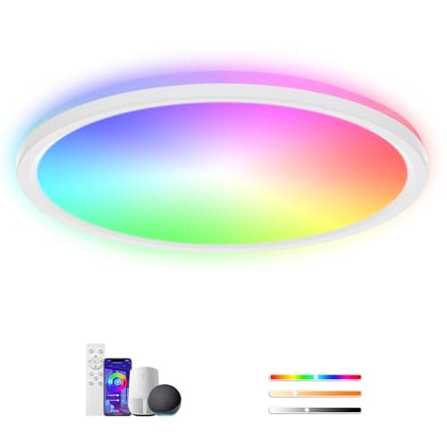 Rawhui 24W Plafoniera LED Soffitto Dimmerabile,2400LM Lampada Led Soffitto con Telecomando & APP,RGB,3000K-6500K,Alexa/Google Assistant/Smart Life,Per Soggiorno Camerette letto
