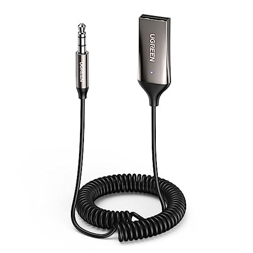 UGREEN Receptor Bluetooth 6.0 Adaptador Jack 3.5mm Aux Auxiliar Conector Audio Coche Manos Libres, Gris Oscuro