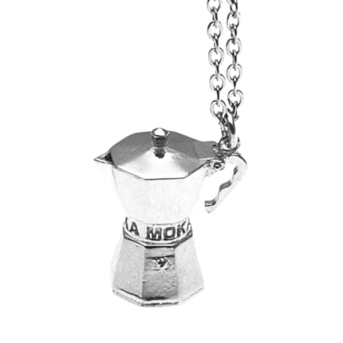 amorili Collana con Pendente Moka Caffettiera in Argento 925 Invecchiato – Gioiello Artigianale Made in Italy per Amanti del Caffè – Catena Unisex Regolabile - cln0137b