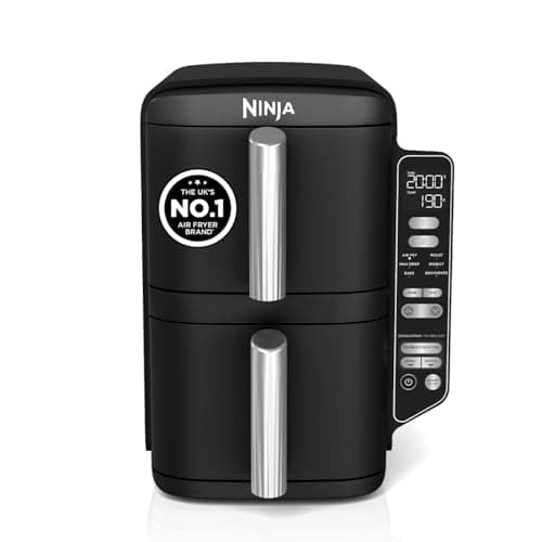 Ninja Double Stack Air Fryer, Vertical Dual Drawer Air Fryer with 4 cooking levels, 2 Drawers and 2 Racks, Space Saving Design, 7.6L Capacity, 6 Cooking Functions, 6 Portions, Black SL300UK