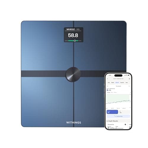 Withings Body Smart - Bilancia pesapersone con composizione corporea (peso, massa grassa, muscolare, ossa, acqua, indice di grasso viscerale), Bilancia digitale WIFI, fino a 8 utenti