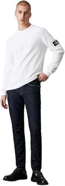 Calvin Klein Jeans Maglietta Maniche Lunghe Uomo Badge Waffle LS Tee Basic, Bianco (Bright White), M - 4
