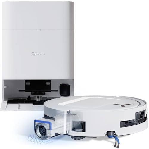 ECOVACS DEEBOT T80 Omni Robot Aspirador y mopa, 18 000 Pa, Fregona autolavable instantánea OZMO Roller, ZeroTange 3.0, Lav mopa con Agua Cal a 40-75 °C, Secado Aire Cal, Blanco