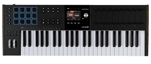 Arturia KeyLab 49 MK3 Schwarz MIDI Controller-Tastatur für die Musikproduktion, mit einem All-in-One-Software-Bündel - 49 Tasten, 9 Encoder, 9 Fader, 12 Pads – Schwarz