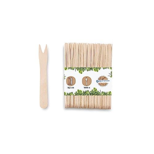 BIOZOYG Forchette di Legno per Patatine Fritte Posate Ecologiche Forchette Compostabili di Legno Duro Natura I Forchetta Legno Snack Currywurst Stuzzichino Spiedini Festa I 1000 Forchettine 8,5cm