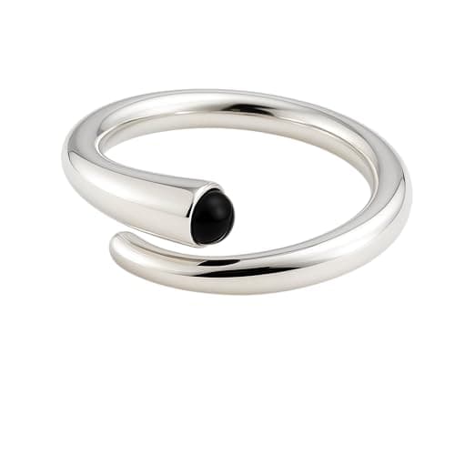 Anello in argento sterling con onice naturale - Design moderno e minimalista - Gioiello elegante per ogni occasione (US Size 9 / Diameter 19 / EU 59)