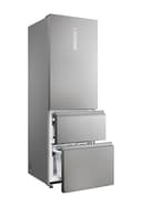 Haier 3D 60 Series 5 Freestanding Fridge Freezer, 3 Doors, Total No Frost, E Class, 360L Total Capacity, Easy Access Freezer Drawers, hOn App, AI & Wi-Fi Connected, Silver, 60x67x185 cm - HTW5618ENMG - 3
