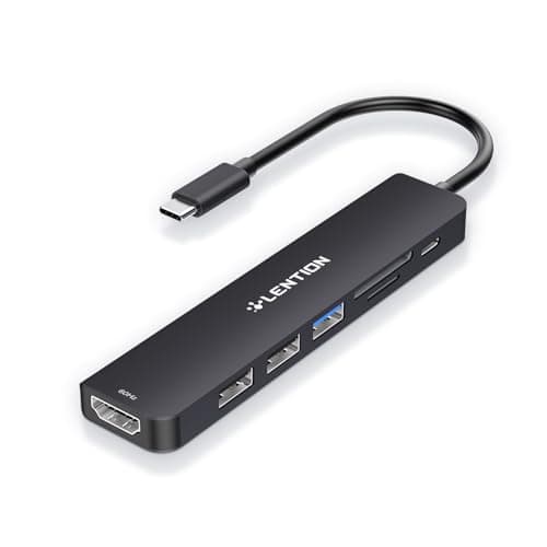 LENTION Hub USB C HDMI 4K@60Hz, PD 100W, Lector de Tarjetas SD/TF, USB 3.0 & 2.0, Adaptador USB C 7 en 1 para MacBook Pro 2025-2016, Nuevo Mac Air, Surface, iPhone 17 Plus Pro MAX y Más (Negro)