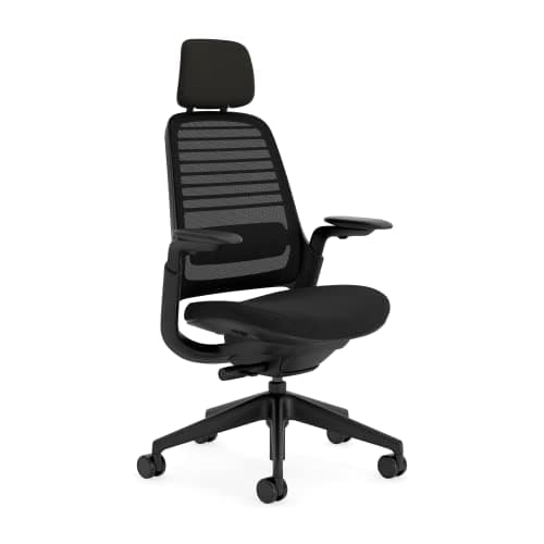 Steelcase Series 1 Ergonomischer Bürostuhl mit LiveBack Lumbalstütze, 4D-Armlehnen, anpassbarer Kopfstütze Onyx Schwarz, 66 x 64 x 112