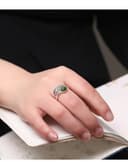 Federring, Vintage 925 Sterling Silber, grüne Jade, offene, verstellbare Ringe für Damen, Größe 6 bis 8,5 - 4
