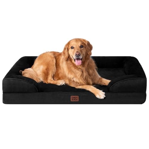 EHEYCIGA Orthopädisches Hundebett Grosse Hunde, 112x81cm, Memory Foam Hundekorb XL, Waschbar Hundesofa Wasserdicht rutschfest, Hundecouch mit Hohem Rand, Schwarz