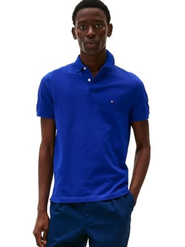 Tommy Hilfiger Polo da Uomo a Maniche Corte in Regular Fit with Stretch And Organic Pique Cotton Polo a Maniche Corte, vestibilità Normale, con Cotone Elasticizzato e Biologico piqué, Zeppa Blu, XL
