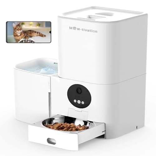 Smart Automatic Cat Feeder with Camera, 2in1 Pet Feeding Station with 5L Food Dispenser & 3L Water Tank, Feeder with APP Control, Night Vision, 2-Way Audio, Timed Feeding Schedule for Cats and Dogs