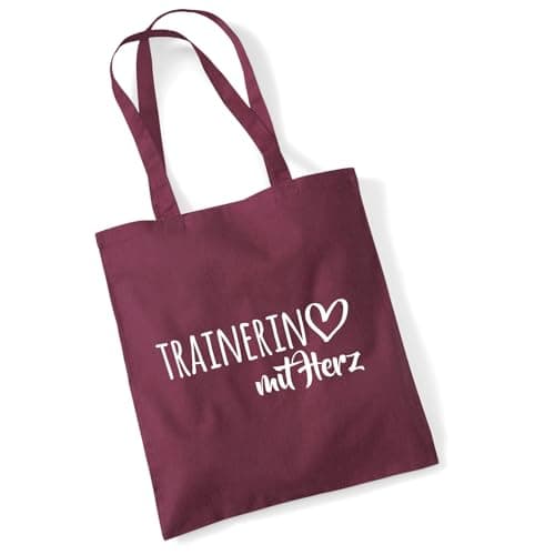 huuraa borsa di cotone Trainerin mit Herz Borsa regalo per la spesa in cotone bordeaux da 10 litri Trainerin mit Herz Sorpresa