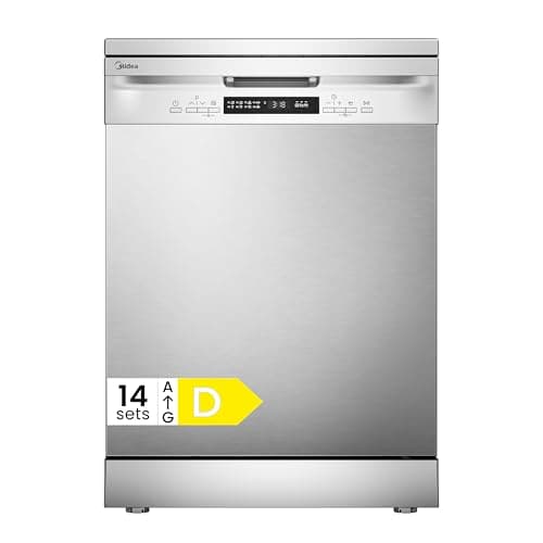 Midea MFD60S200X.1-IT Lavastoviglie Libera Installazione con 14 coperti, 8 Programmi, Display a LED, Partenza Ritardata, Funzione di Mezzo Carico, Asciugatura Extra - Inox