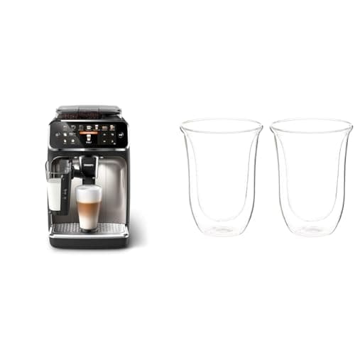 Philips Domestic Appliances 5400 Series Fully Automatic Coffee Machine - LatteGo Milk System & De'Longhi Glasses Set DLSC312, 2 Double-Walled Thermal Glasses with Insulation Function for Cold and Hot
